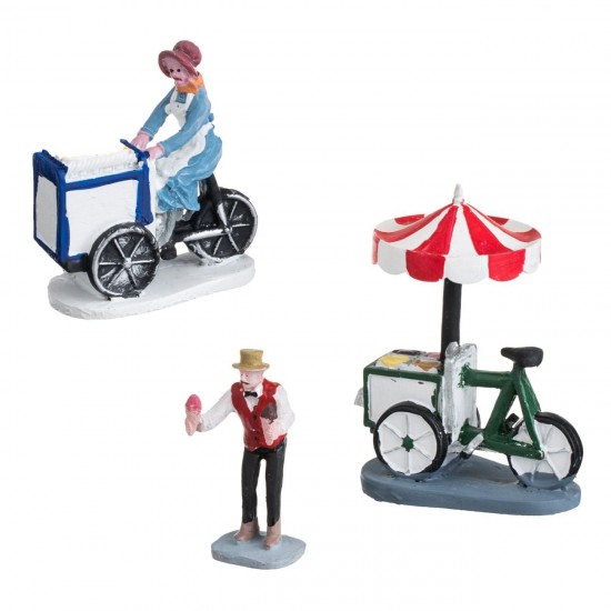 Scena de Craciun Figurine Bicicleta cu Inghetata & Piaine - 3buc