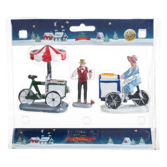 Scena de Craciun Figurine Bicicleta cu Inghetata & Piaine - 3buc