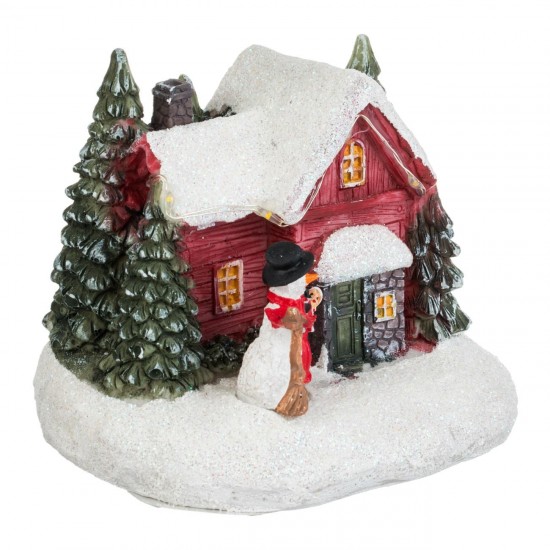 Scena de Craciun Casa Ninsa cu Lumina LED 11x9x10cm
