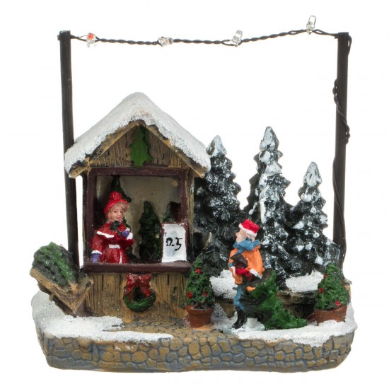 Scena de Craciun Magazin cu Brazi Figurine & Lumina LED 14x8x13cm