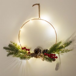 Coronita Decorativa de Craciun Inel Metalic cu Ramuri & Lumin -  Ø30cm