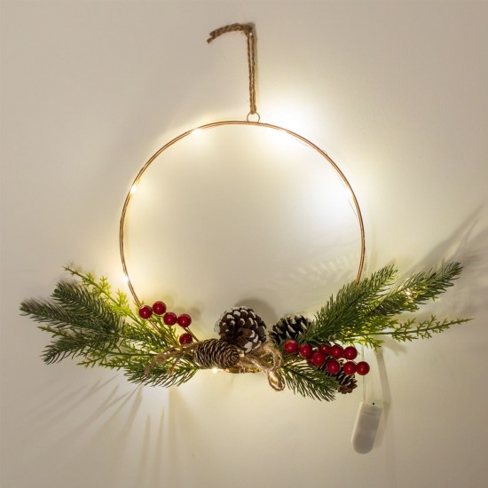 Coronita Decorativa de Craciun Inel Metalic cu Ramuri & Lumin -  Ø30cm