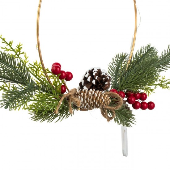 Coronita Decorativa de Craciun Inel Metalic cu Ramuri & Lumin -  Ø30cm