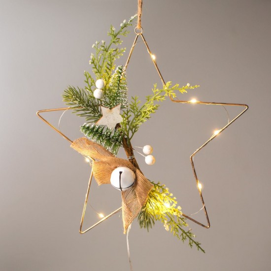 Stea Decorativa de Craciun Metalica cu Ramuri & Lumina 30x32cm