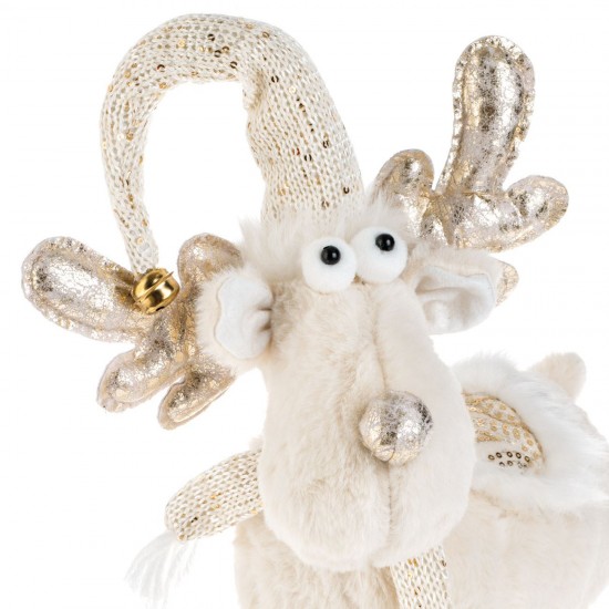 Figurina Decorativa de Craciun Ren Alb cu Paiete Aurii 64cm