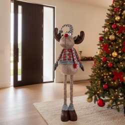 Figurina Decorativa de Craciun Ren Maro cu Picioare Extensibile Sacou in Carouri 108-150cm