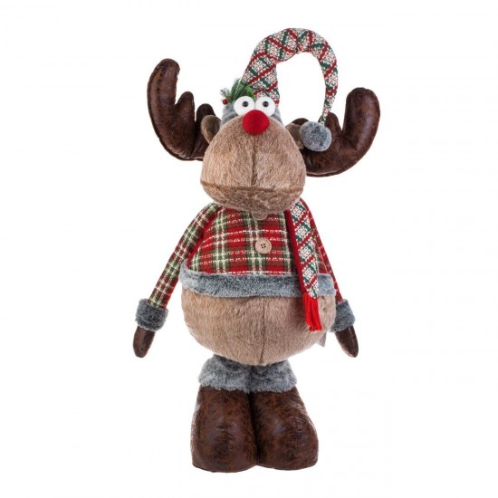 Figurina Decorativa de Craciun Ren Maro cu Picioare Extensibile Sacou in Carouri 108-150cm