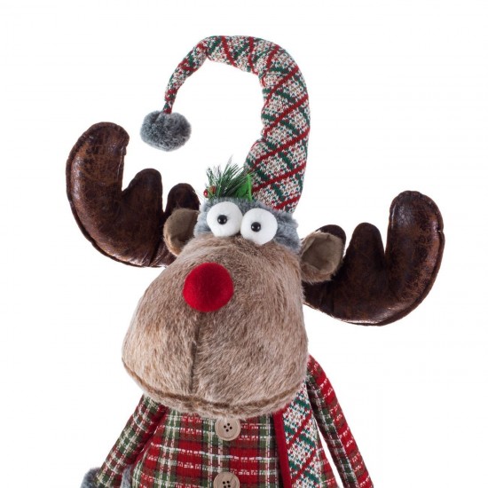 Figurina Decorativa de Craciun Ren Maro cu Picioare Extensibile Sacou in Carouri 108-150cm