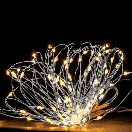 Instalatie de Lumini cu 132 de Becuri LED cu Baterii si Program 2.096m de Interior & Exterior - Alb Rece