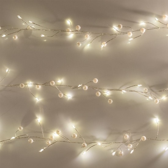 Instalatie de Lumini cu 80 de Becuri LED cu Baterii Margele Albe 2.10m - Alb Cald