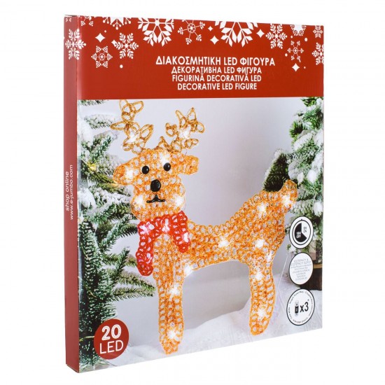 Ren Decorativ de Craciun cu 20 de Becuri LED 30x34cm - Alb Cald