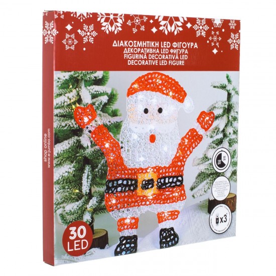 Mos Craciun Decorativ cu 30 de Becuri LED 35x35cm - Alb Rece