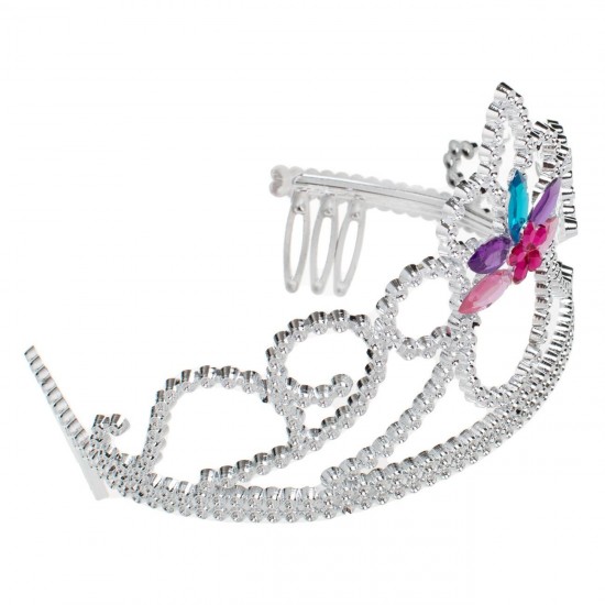 Coronita Par Tiara Argintie cu Pietre & Pene Mov pentru Copii