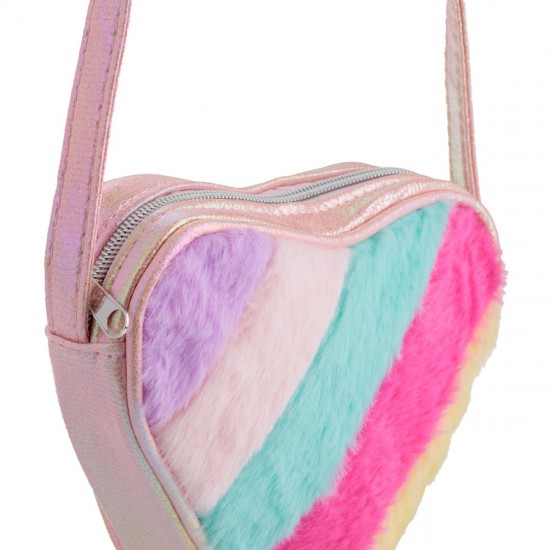 Poseta de Plus Inima Roz Holografica Rainbow pentru Fete 17x4x14cm