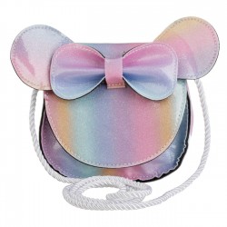 Geanta cu Model Soricel 3D Fundita Rainbow & Glitter Holografic pentru Copii 18x5x14cm