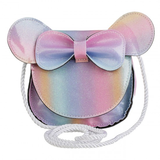 Geanta cu Model Soricel 3D Fundita Rainbow & Glitter Holografic pentru Copii 18x5x14cm