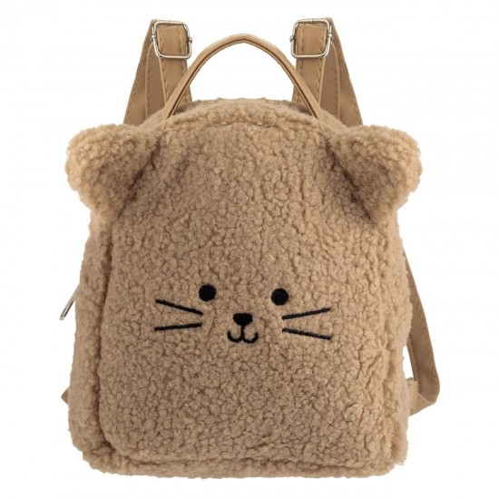 Rucsac din Plus Ursulet Maro cu Urechi Bej pentru Copii 16x7x18cm