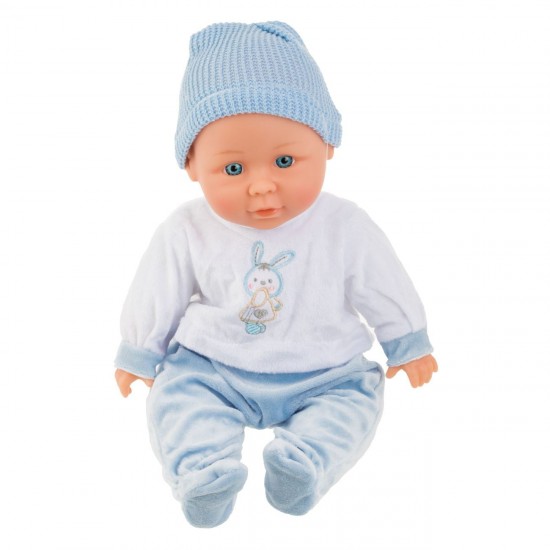 Papusa Bebelus cu Salopeta Bleu Alba Iepuras 36cm