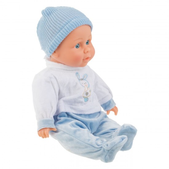 Papusa Bebelus cu Salopeta Bleu Alba Iepuras 36cm