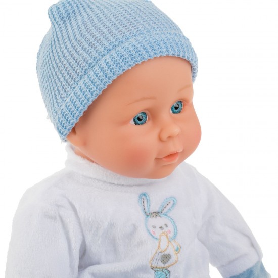 Papusa Bebelus cu Salopeta Bleu Alba Iepuras 36cm