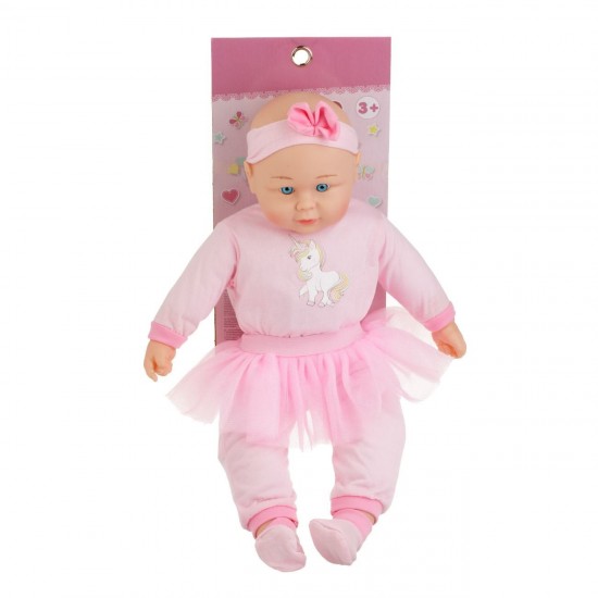 Papusa Bebelus cu Body Roz Unicorn & Fusta Tutu cu Sunet 50cm