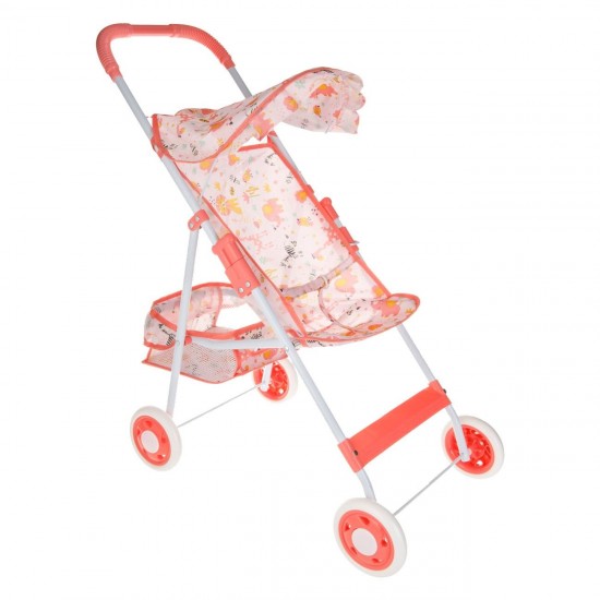 Carucior Roz Somon cu Model Animale pentru Papusi