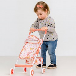 Carucior Roz Somon cu Model Animale pentru Papusi