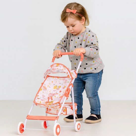 Carucior Roz Somon cu Model Animale pentru Papusi
