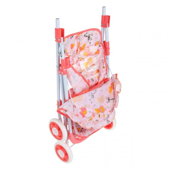 Carucior Roz Somon cu Model Animale pentru Papusi