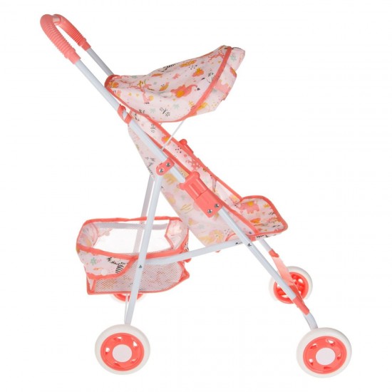 Carucior Roz Somon cu Model Animale pentru Papusi