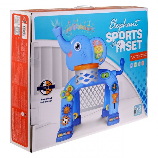 Set Poarta de Fotbal & Cos de Baschet cu Model Elefant cu Sunet & Lumina