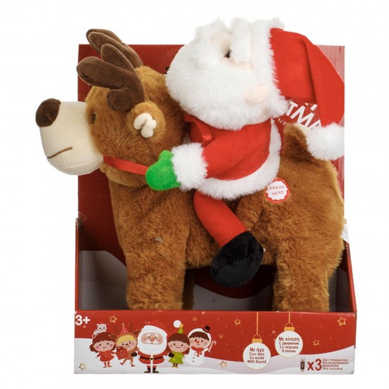 Jucarie Interactiva de Craciun Ren cu Mos Craciun Sunet & Miscare 37cm