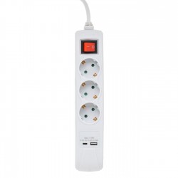 Prelungitor Alb cu 3 Prize USB & Port Type C 3680W