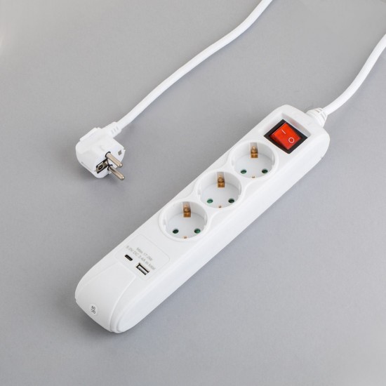 Prelungitor Alb cu 3 Prize USB & Port Type C 3680W