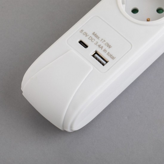 Prelungitor Alb cu 3 Prize USB & Port Type C 3680W