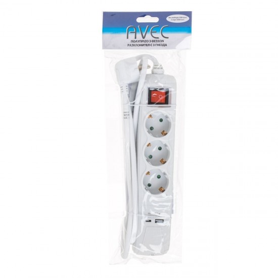 Prelungitor Alb cu 3 Prize USB & Port Type C 3680W