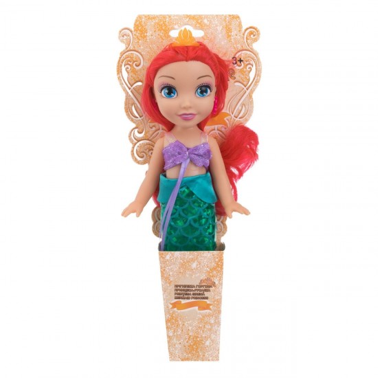 Papusa Printesa Sirena cu Par Rosu Fundita Lila Coada Verde & Bijuterii 29cm