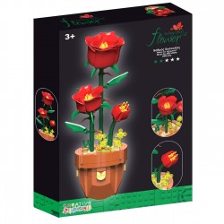 Cuburi de Constructie Ghiveci cu Trandafiri Rosii 29.5x12cm - 344 piese