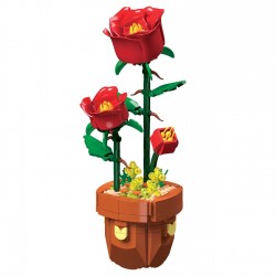 Cuburi de Constructie Ghiveci cu Trandafiri Rosii 29.5x12cm - 344 piese