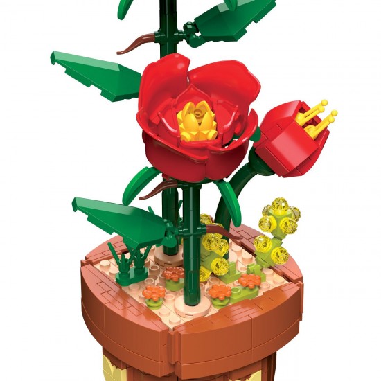 Cuburi de Constructie Ghiveci cu Trandafiri Rosii 29.5x12cm - 344 piese