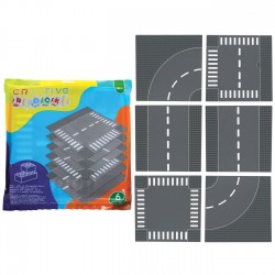 Set Baza Gri Alba cu Model Sosea pentru Caramizi de Constructie 25.5x25.5cm - 6buc