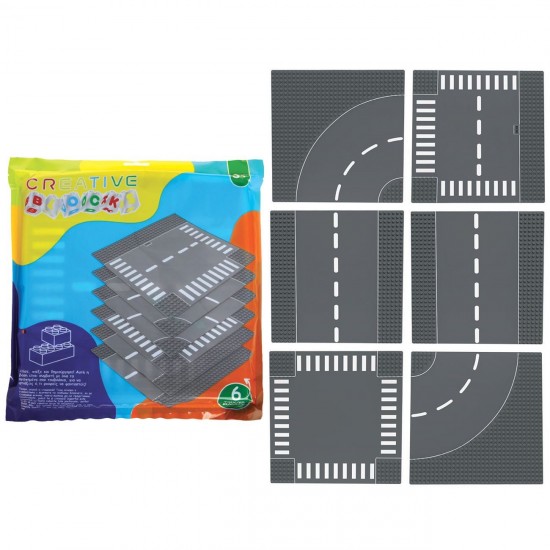 Set Baza Gri Alba cu Model Sosea pentru Caramizi de Constructie 25.5x25.5cm - 6buc