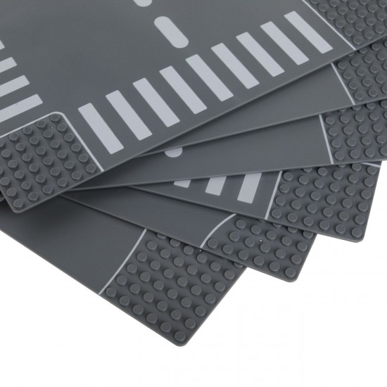 Set Baza Gri Alba cu Model Sosea pentru Caramizi de Constructie 25.5x25.5cm - 6buc