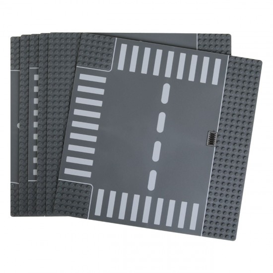 Set Baza Gri Alba cu Model Sosea pentru Caramizi de Constructie 25.5x25.5cm - 6buc