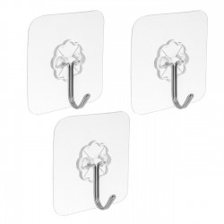 Carlige Autocolante Transparente cu Model Floare 6x6cm - 3buc