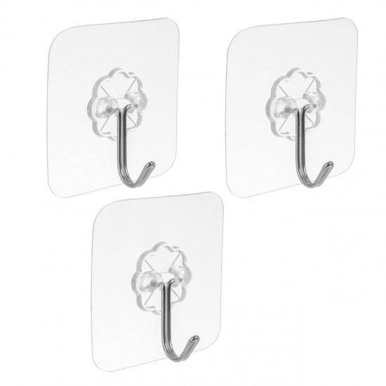 Carlige Autocolante Transparente cu Model Floare 6x6cm - 3buc