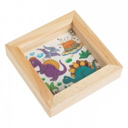 Jucarie din Lemn Cutie cu Bile Model Dinozauri 8x8x2cm