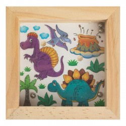 Jucarie din Lemn Cutie cu Bile Model Dinozauri 8x8x2cm