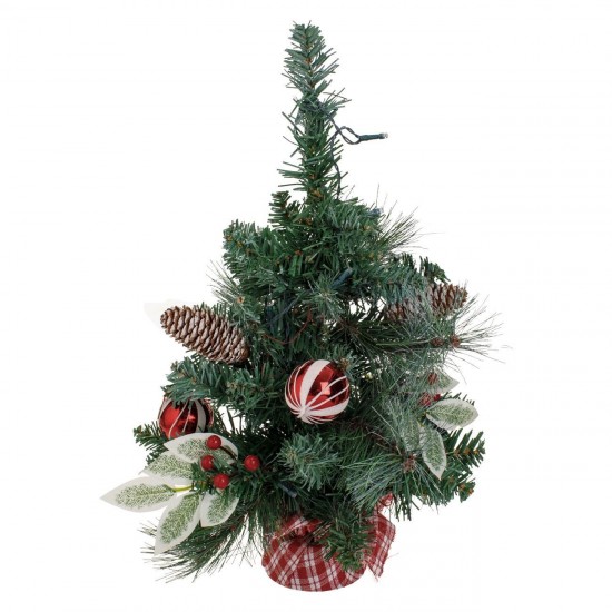 Decoratiune de Craciun Brad cu Baza in Carouri & 20 de becuri LED - 50cm