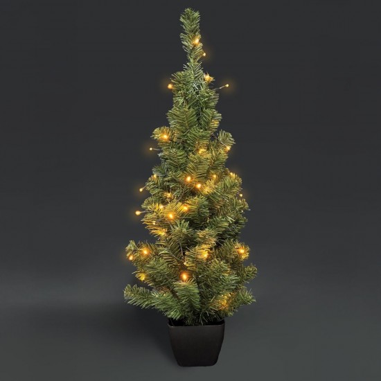 Brad Decorativ in Ghiveci cu 50 de LED-uri cu Baterii - 90cm